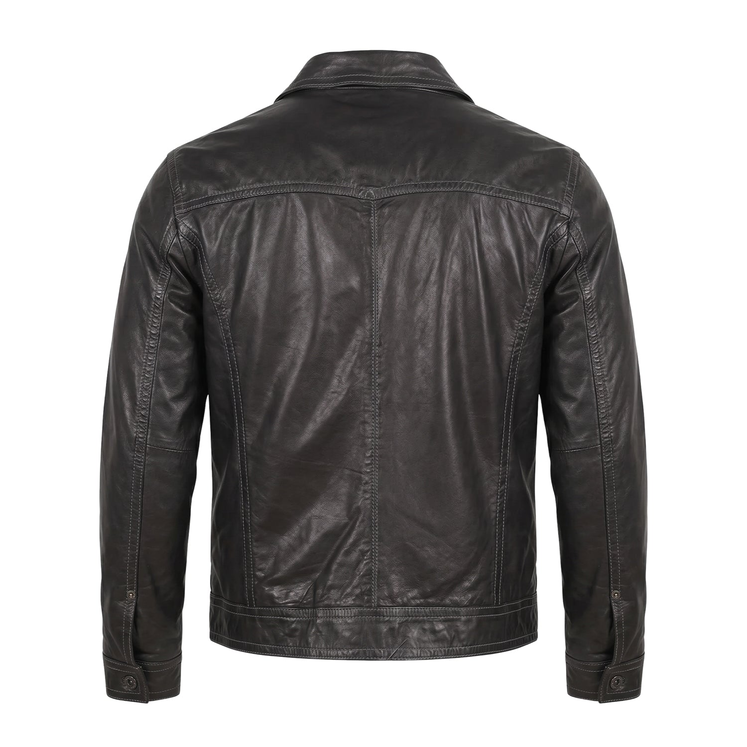 Men's Biker Ribbed Cuffs Premium Leather Jacket (Back)