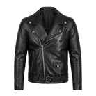 Men's Biker Ribbed Cuffs Sheepskin Leather Jacket