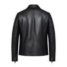 Men's Biker Ribbed Cuffs Sheepskin Leather Jacket (Back)
