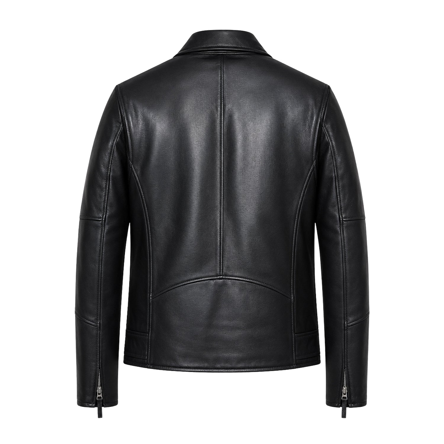 Men's Biker Ribbed Cuffs Sheepskin Leather Jacket (Back)