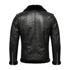 Men's Biker Shearling Lined Black Shearling Jacket (Back