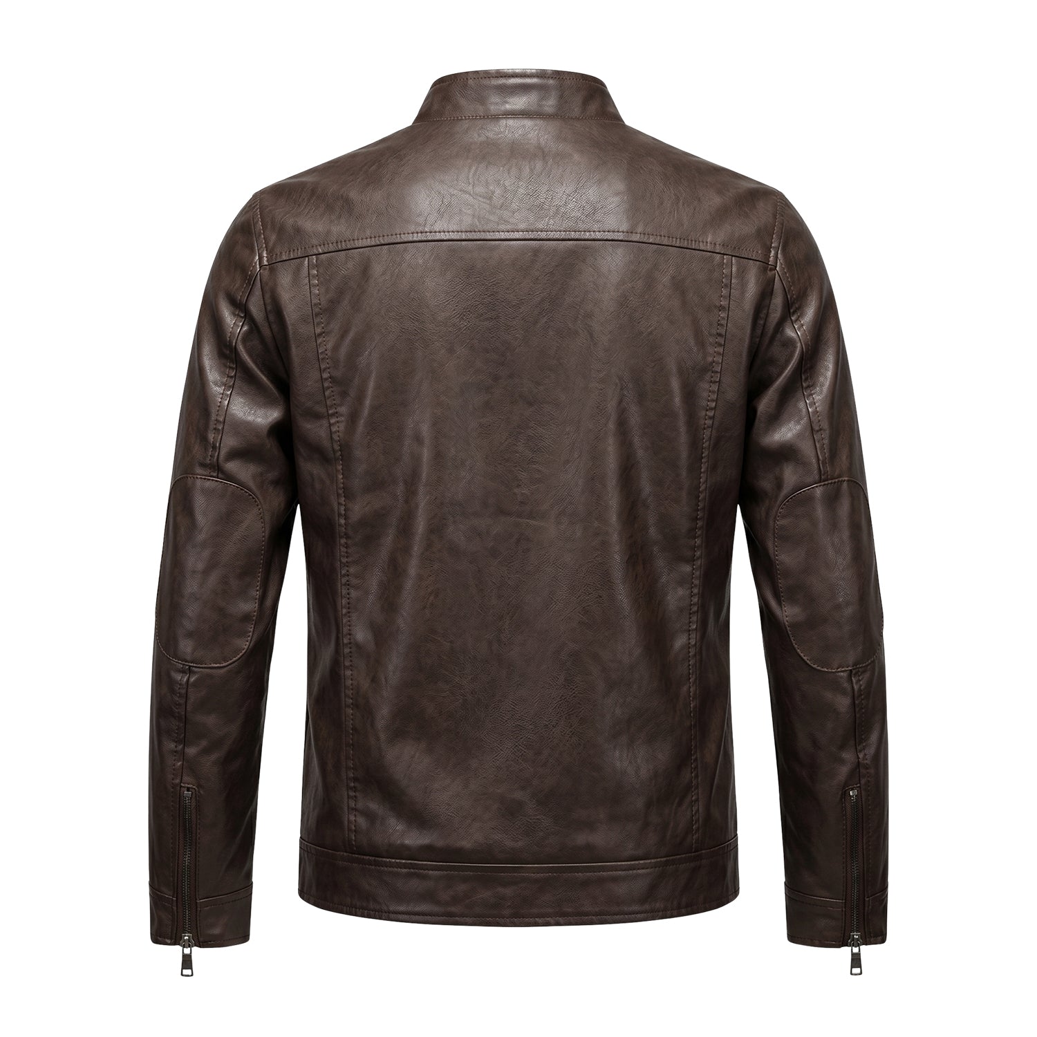 Men's Biker Slim Fit Brown Leather Jacket (Back)