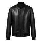Men's Bomber Baseball Collar Black Leather Jacket