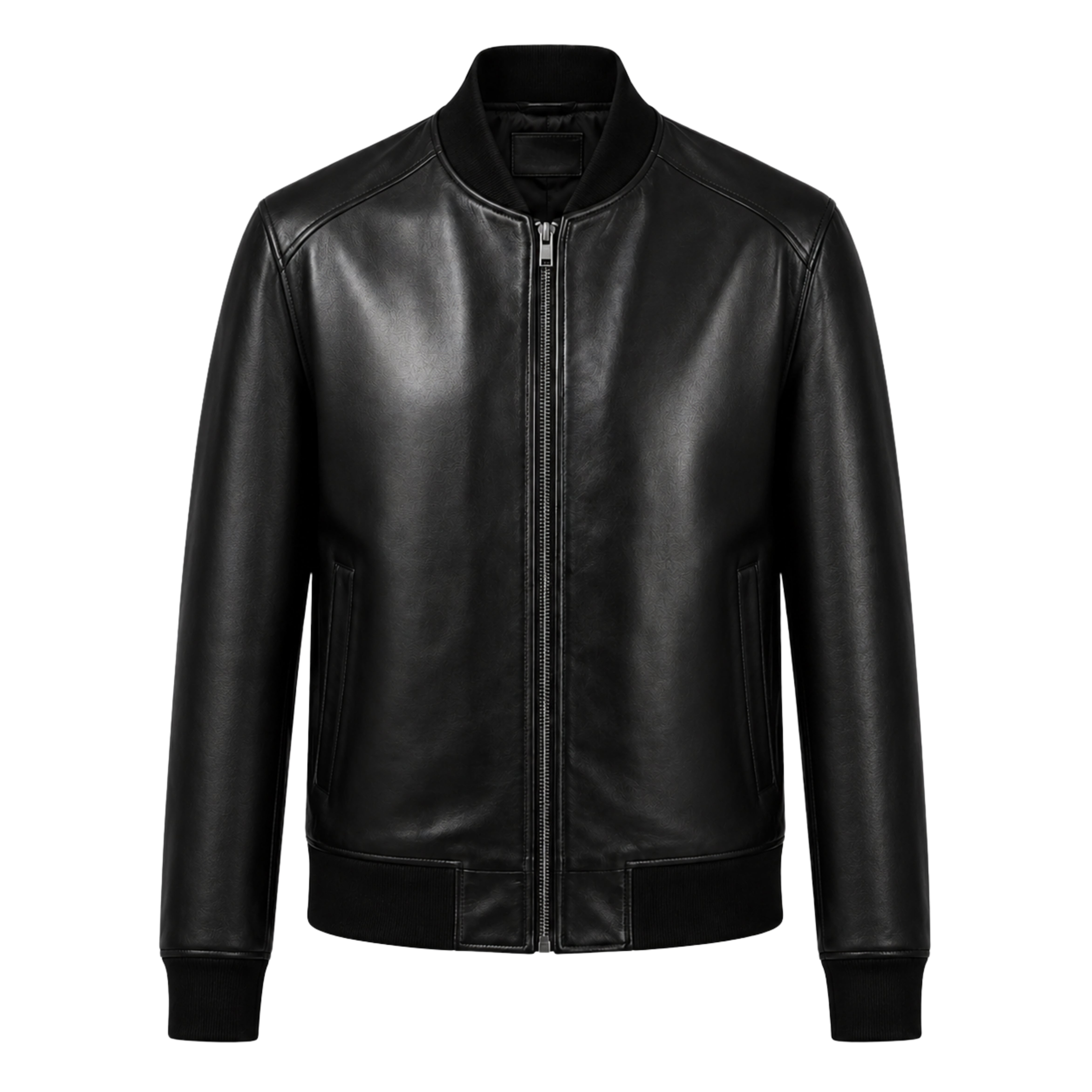 Men's Bomber Baseball Collar Black Leather Jacket