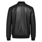 Men's Bomber Baseball Collar Black Leather Jacket (Back)