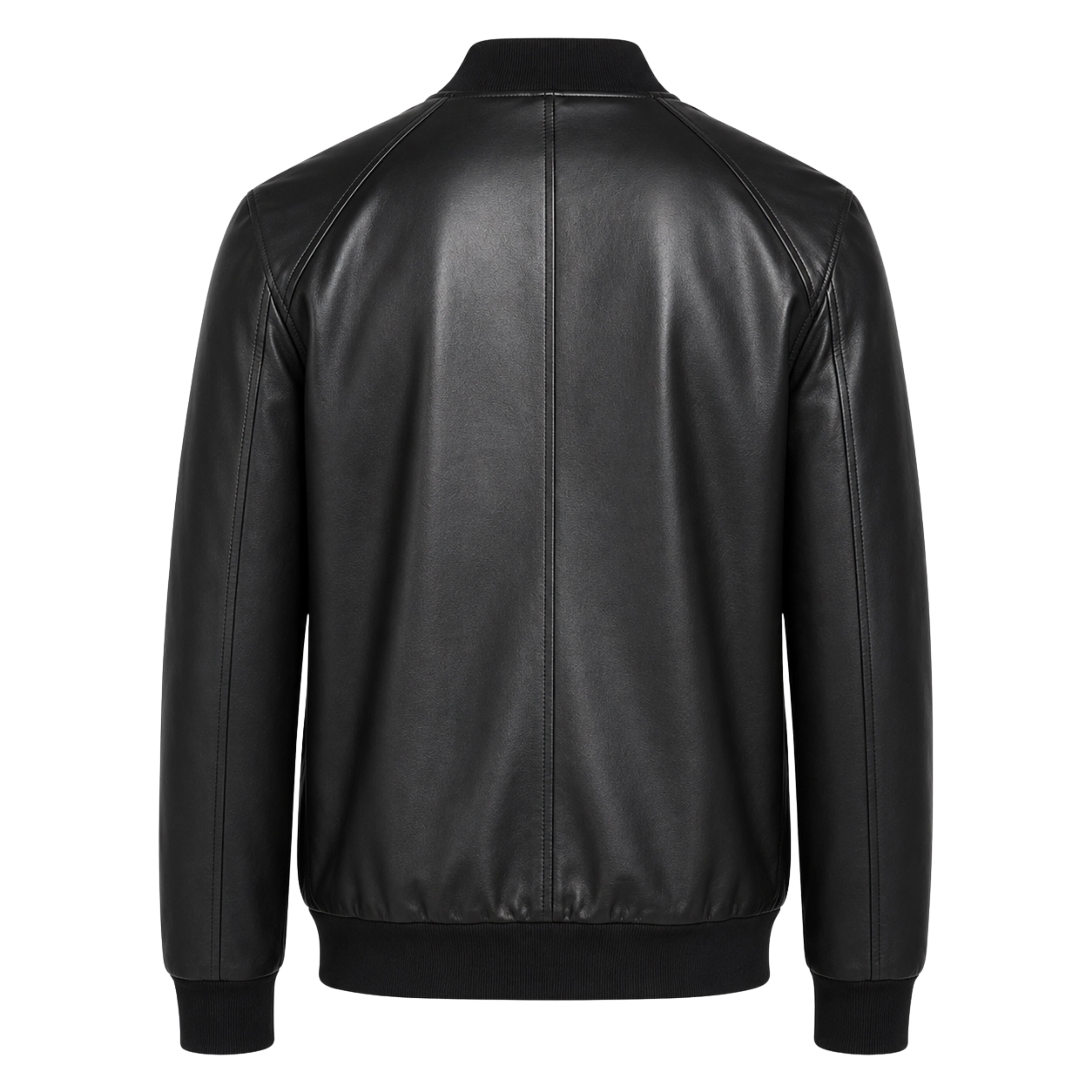 Men's Bomber Baseball Collar Black Leather Jacket (Back)