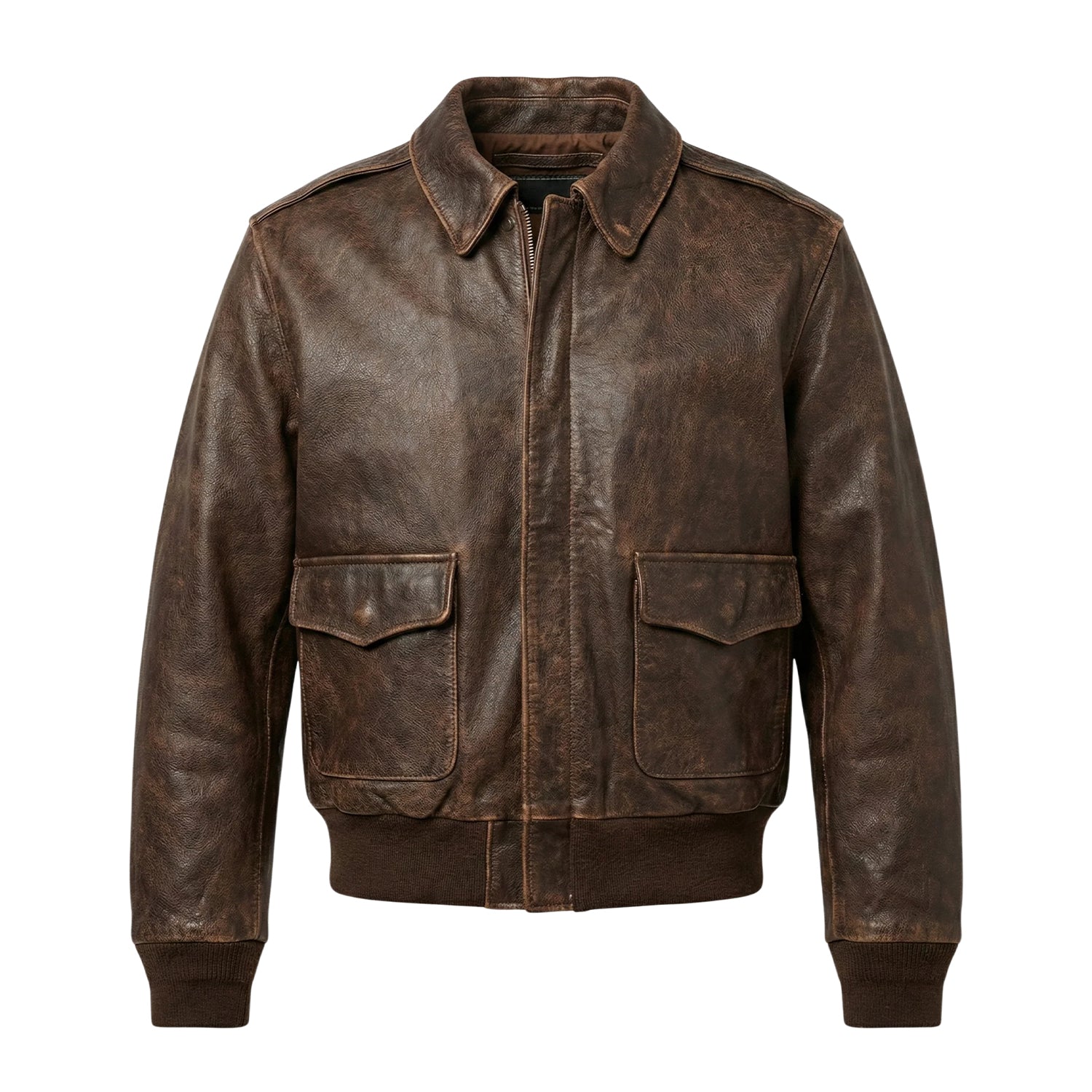 Men's Bomber Distressed Finish Brown Leather Jacket