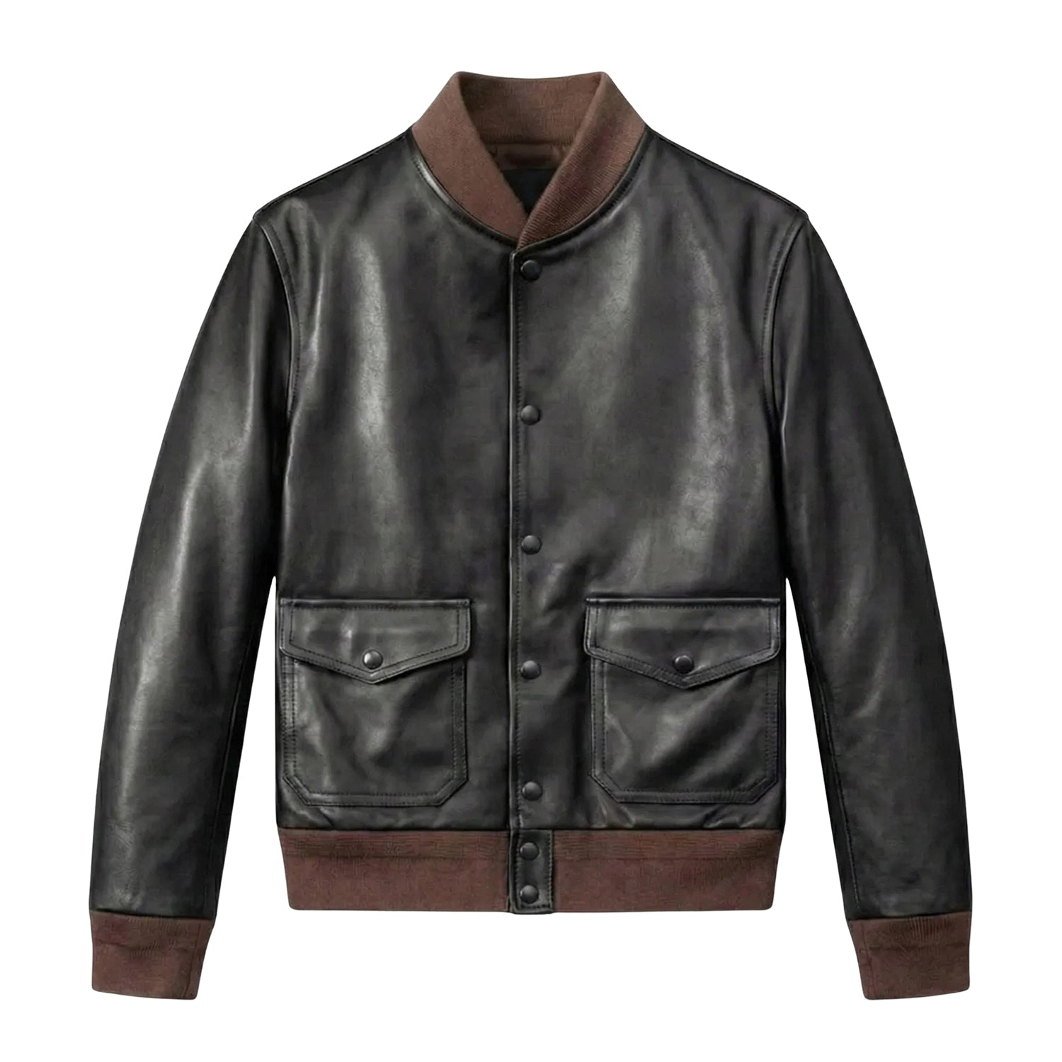 Men's Bomber Front Pockets Leather Jacket