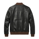 Men's Bomber Front Pockets Leather Jacket (Back)
