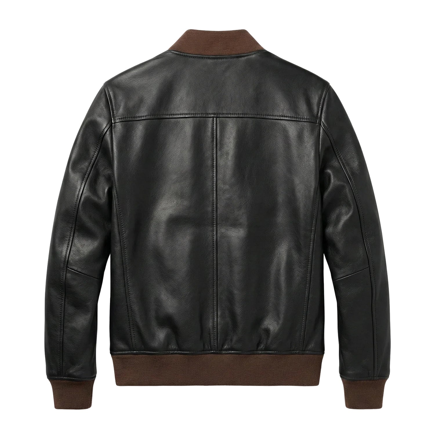 Men's Bomber Front Pockets Leather Jacket (Back)