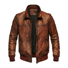 Men's Bomber Quilted Lining Brown Leather Jacket