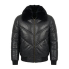 Men's Bomber Removable Collar Black Puffer Jacket