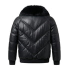 Men's Bomber Removable Collar Black Puffer Jacket (Back)