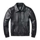Men's Bomber Ribbed Cuffs Black Leather Jacket