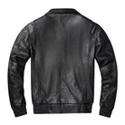 Men's Bomber Ribbed Cuffs Black Leather Jacket (Back)