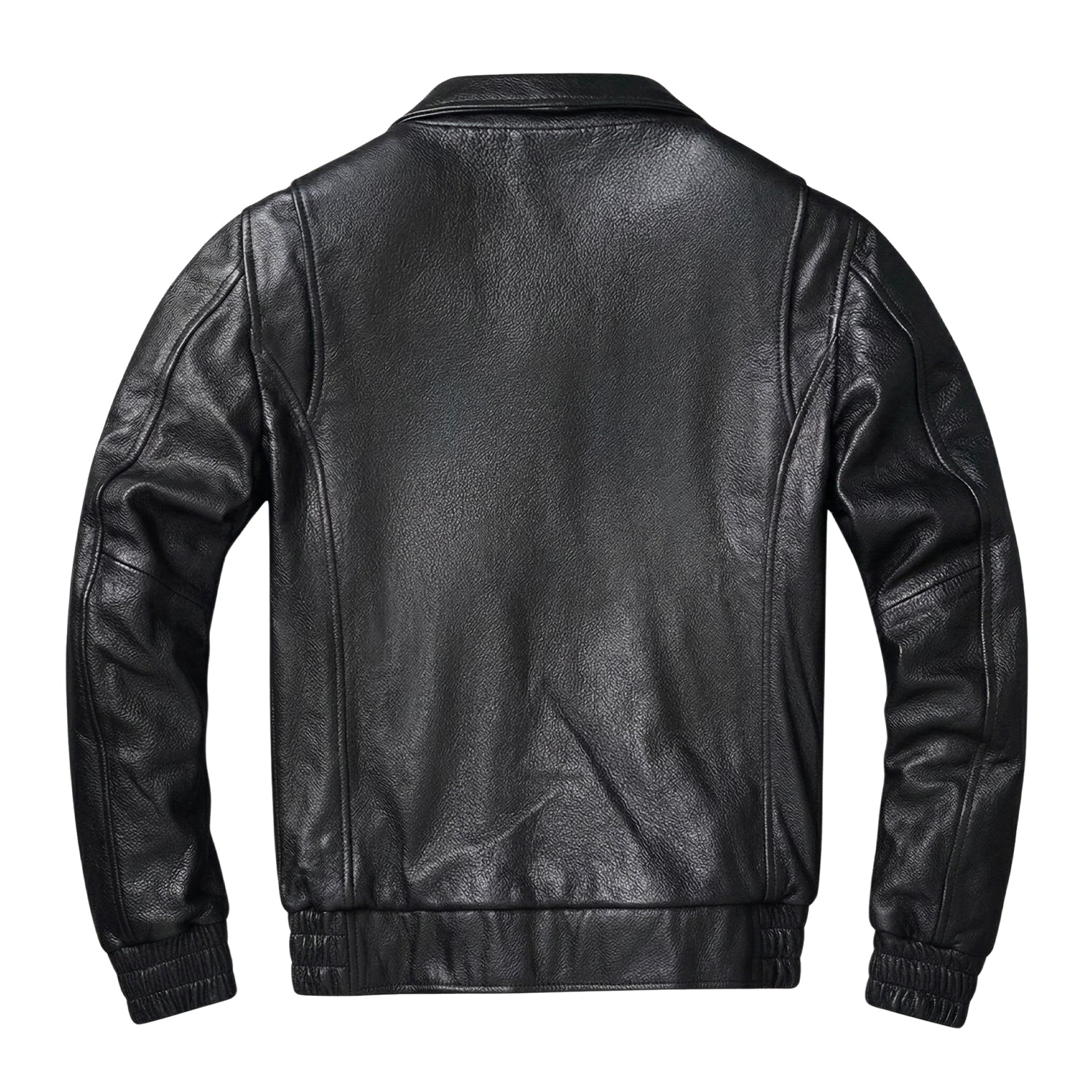 Men's Bomber Ribbed Cuffs Black Leather Jacket (Back)