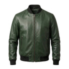 Men's Bomber Ribbed Cuffs Green Leather Jacket