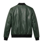 Men's Bomber Ribbed Cuffs Green Leather Jacket (Back)
