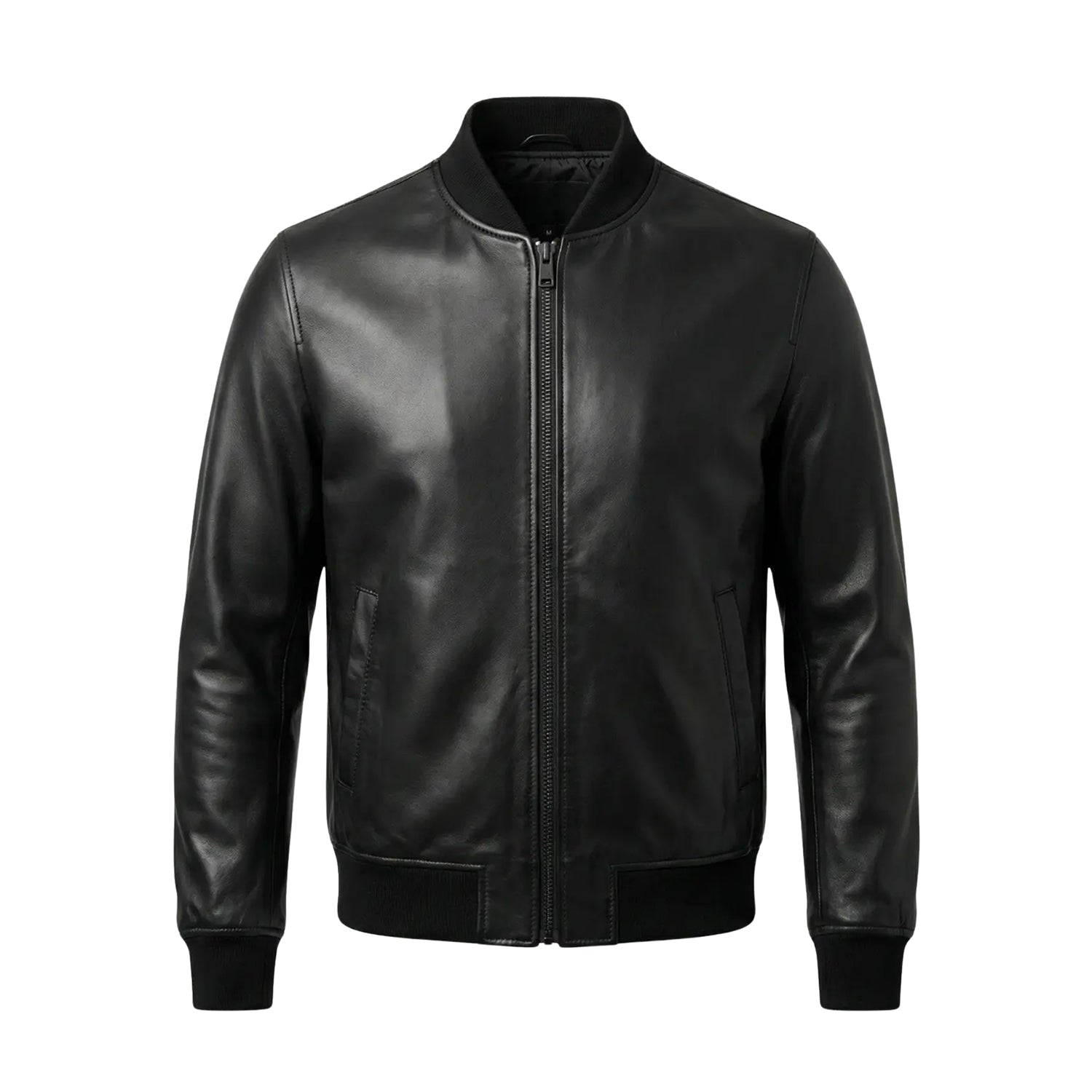 Men's Bomber Ribbed Cuffs Premium Leather Jacket