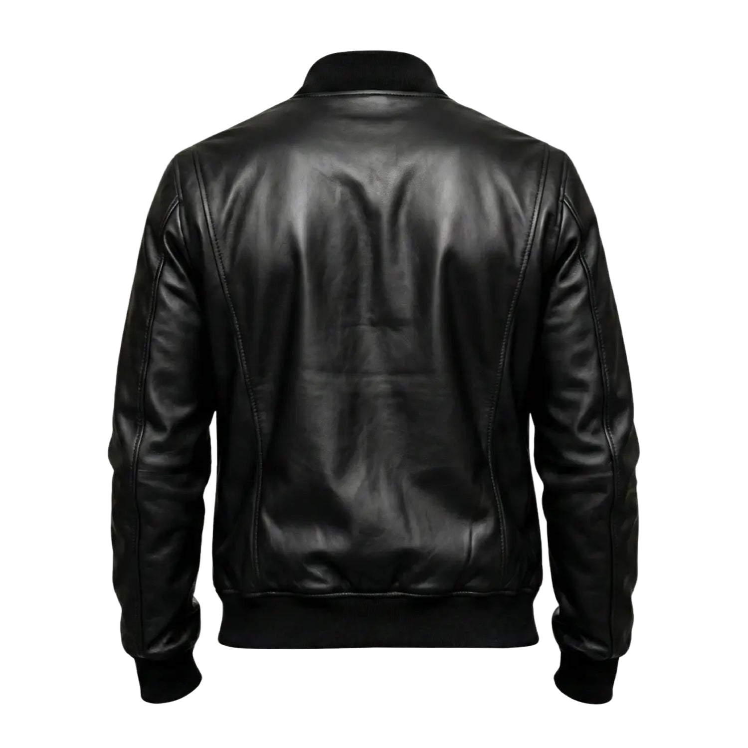 Men's Bomber Ribbed Cuffs Premium Leather Jacket (Back)