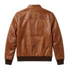 Men's Bomber Ribbed Detailing Brown Leather Jacket (Back)