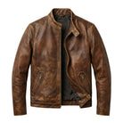 Men's Cafe Racer Asymmetric Zip Brown Leather Jacket