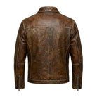 Men's Cafe Racer Asymmetric Zip Brown Leather Jacket (Back)