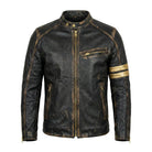 Men's Cafe Racer Distressed Finish Black Leather Jacket