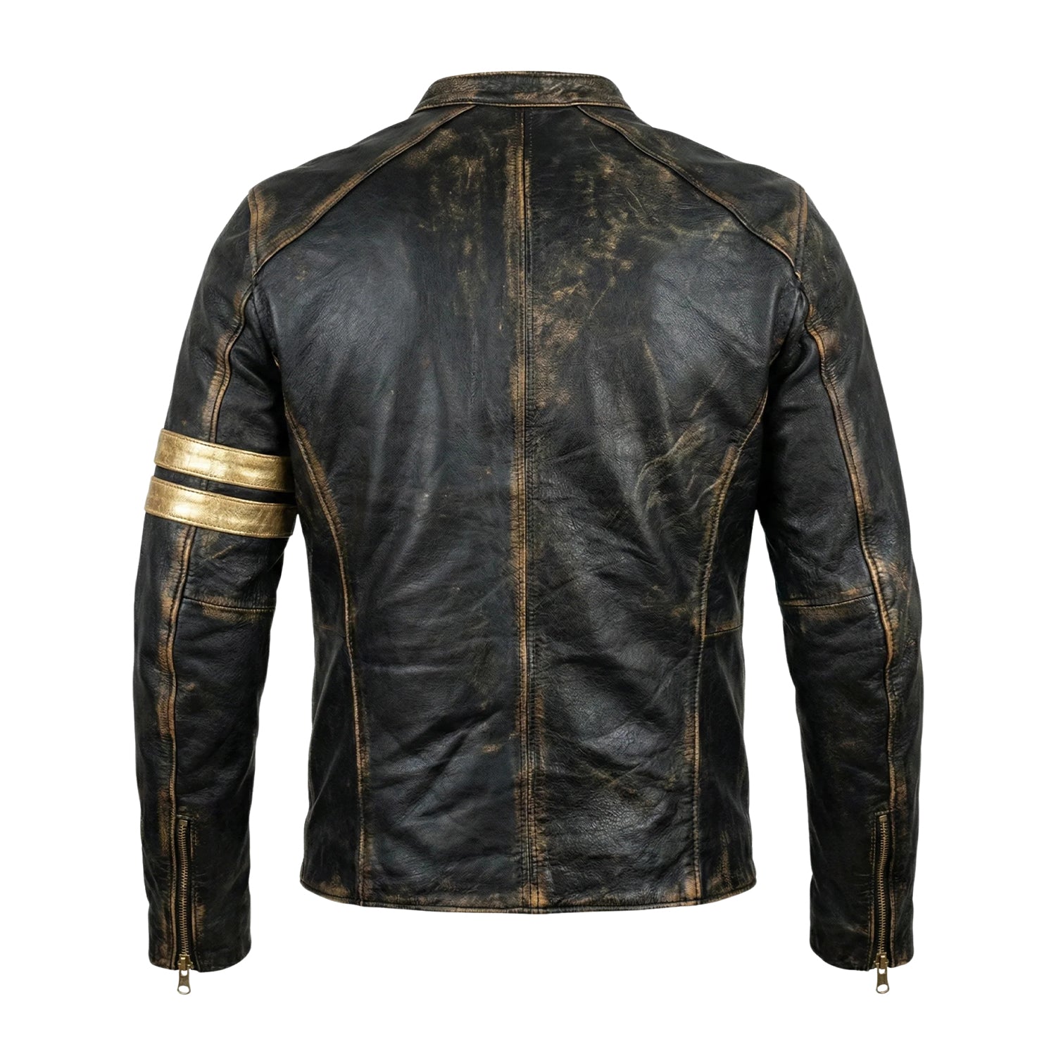 Men's Cafe Racer Distressed Finish Black Leather Jacket (Back)