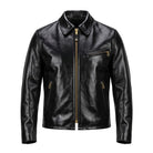 Men's Cafe Racer Golden Zip Black Leather Jacket