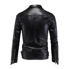 Men's Cafe Racer Ribbed Cuffs Black Faux Leather Jacket (Back)
