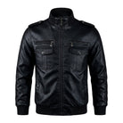 Men's Cafe Racer Ribbed Cuffs Black Leather Jacket