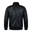 Men's Cafe Racer Ribbed Cuffs Black Leather Jacket (Back)