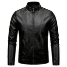 Men's Cafe Racer Ribbed Cuffs Black PU Leather Jacket