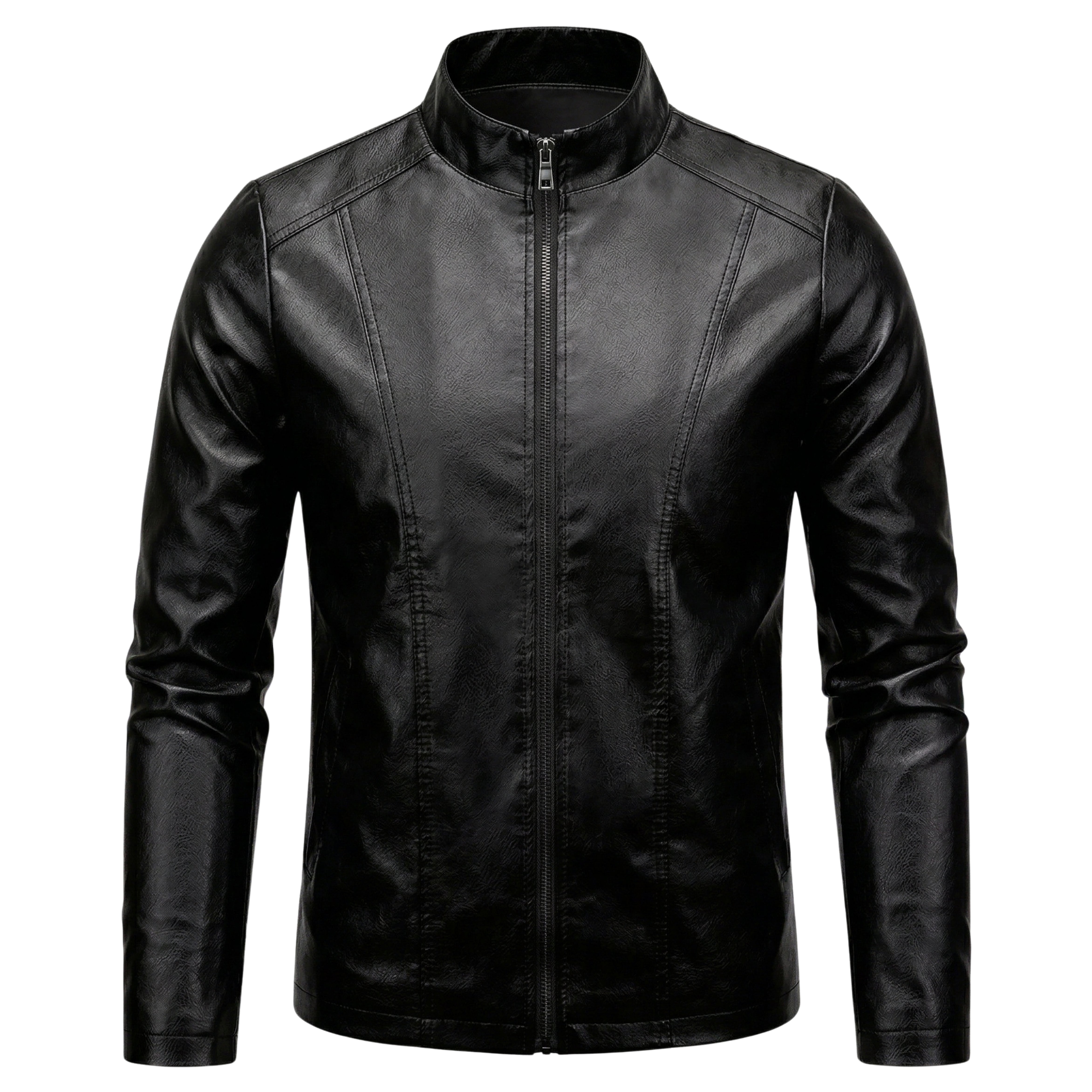 Men's Cafe Racer Ribbed Cuffs Black PU Leather Jacket