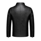 Men's Cafe Racer Ribbed Cuffs Black PU Leather Jacket (Back)