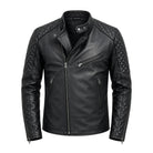 Men's Cafe Racer Ribbed Cuffs Black Premium Leather Jacket