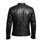 Men's Cafe Racer Ribbed Cuffs Black Premium Leather Jacket (Back)