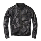 Men's Cafe Racer Ribbed Cuffs Black Sheepskin Leather Jacket
