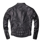 Men's Cafe Racer Ribbed Cuffs Black Sheepskin Leather Jacket (Back)