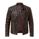 Men's Cafe Racer Ribbed Cuffs Brown Leather Jacket