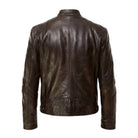 Men's Cafe Racer Ribbed Cuffs Brown Leather Jacket (Back)