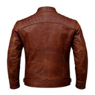Men's Cafe Racer Ribbed Cuffs Brown Sheepskin Leather Jacket (Back)