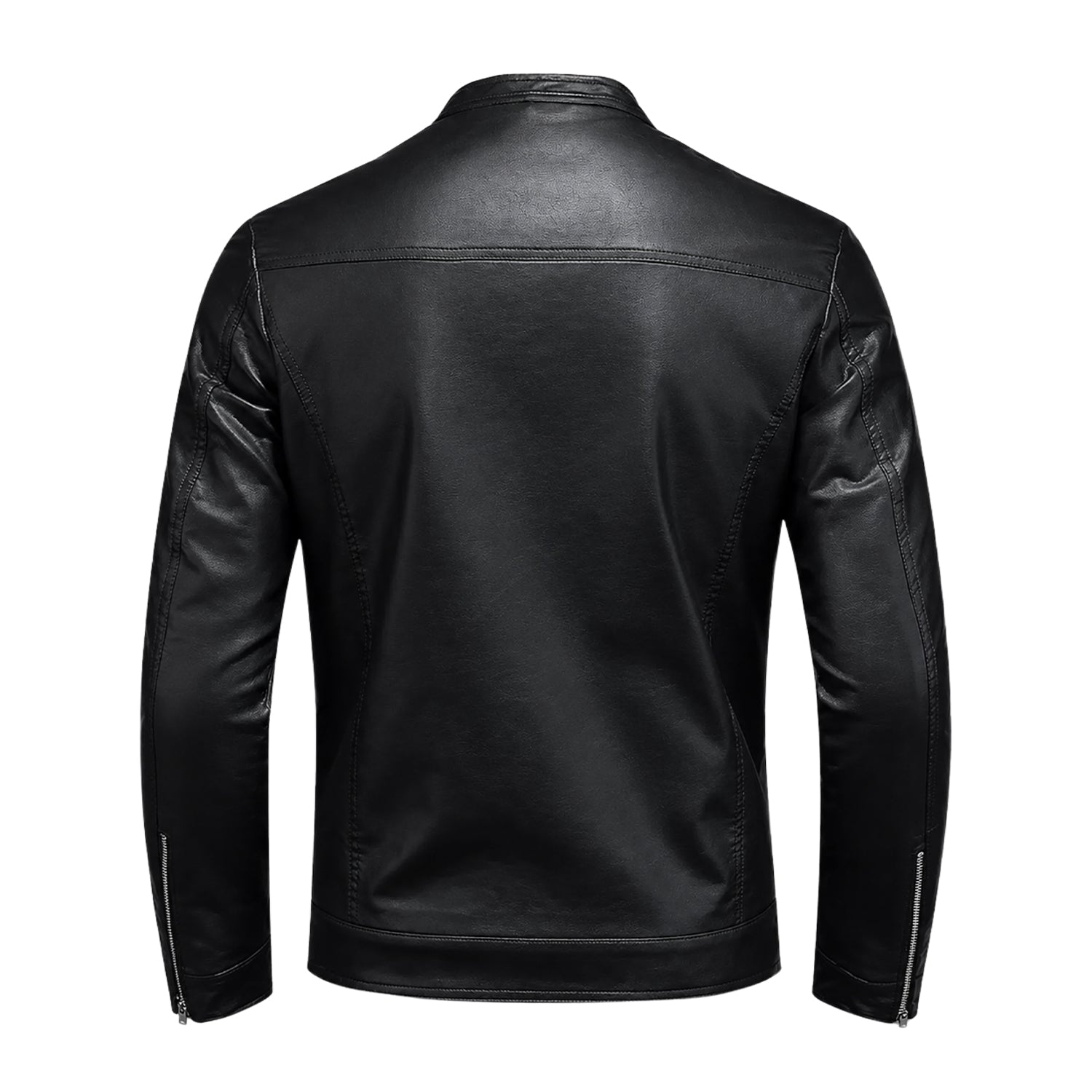 Men's Cafe Racer Ribbed Cuffs Premium Black Leather Jacket (Back)