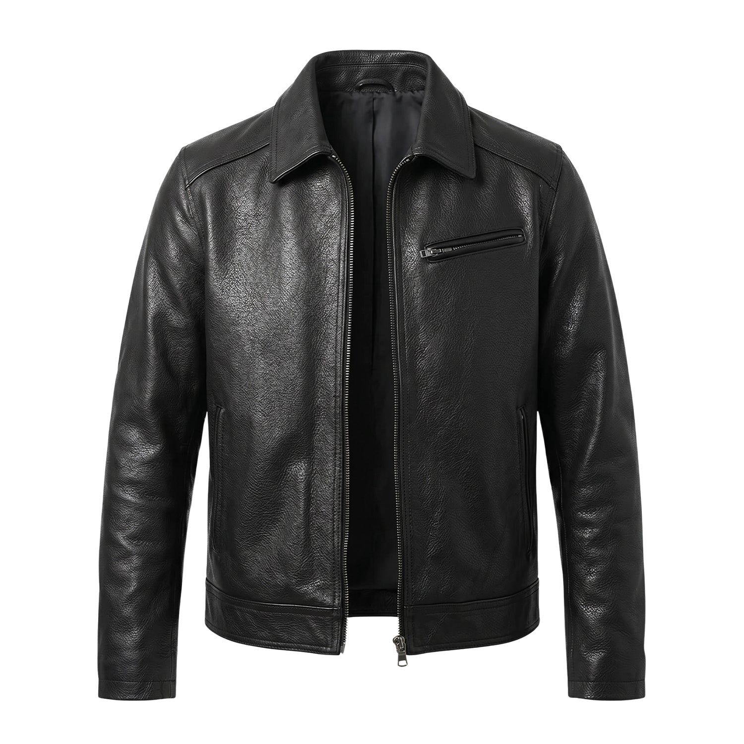 Men's Cafe Racer Ribbed Cuffs Premium Leather Jacket