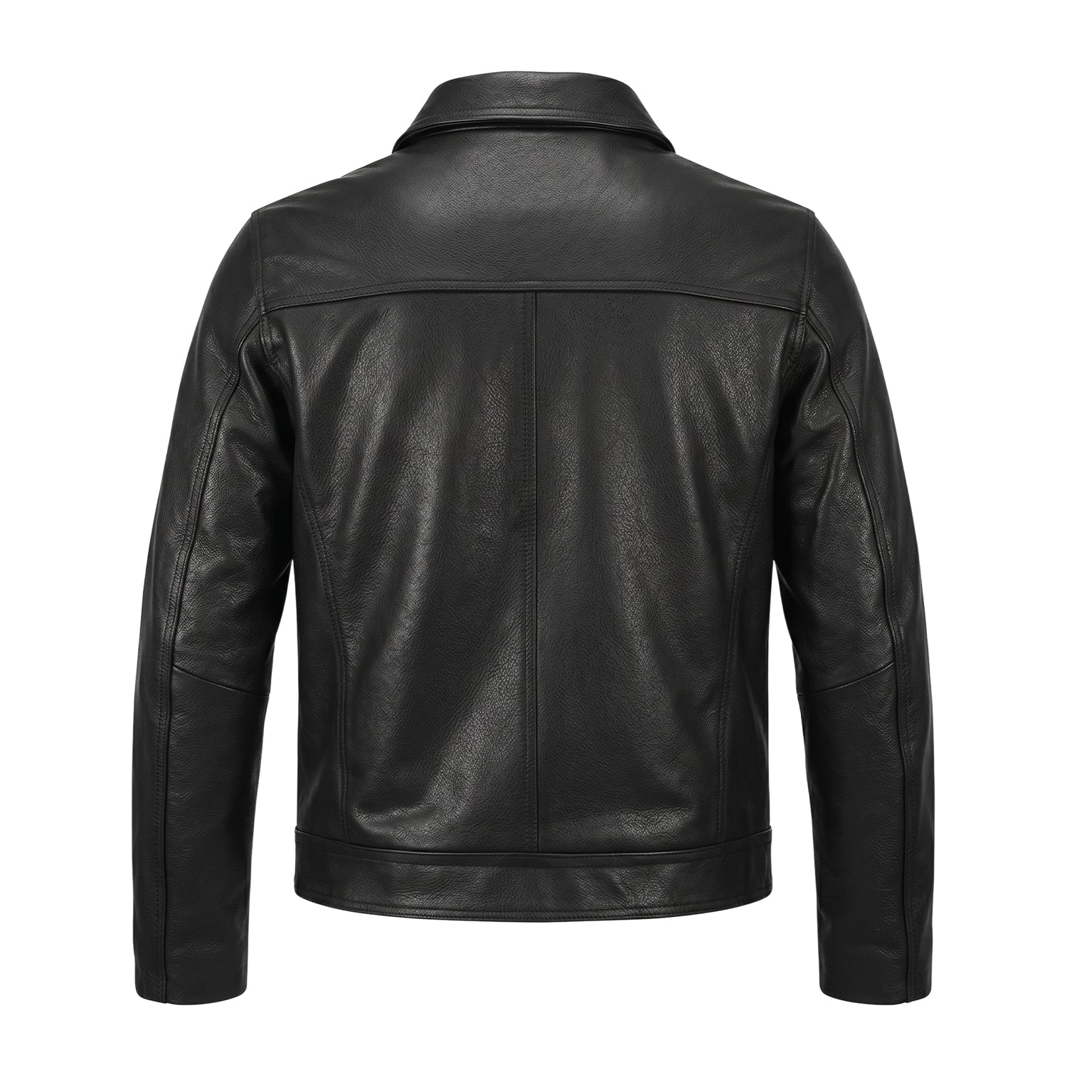 Men's Cafe Racer Ribbed Cuffs Premium Leather Jacket (Back)