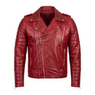 Men's Cafe Racer Ribbed Cuffs Red Leather Jacket