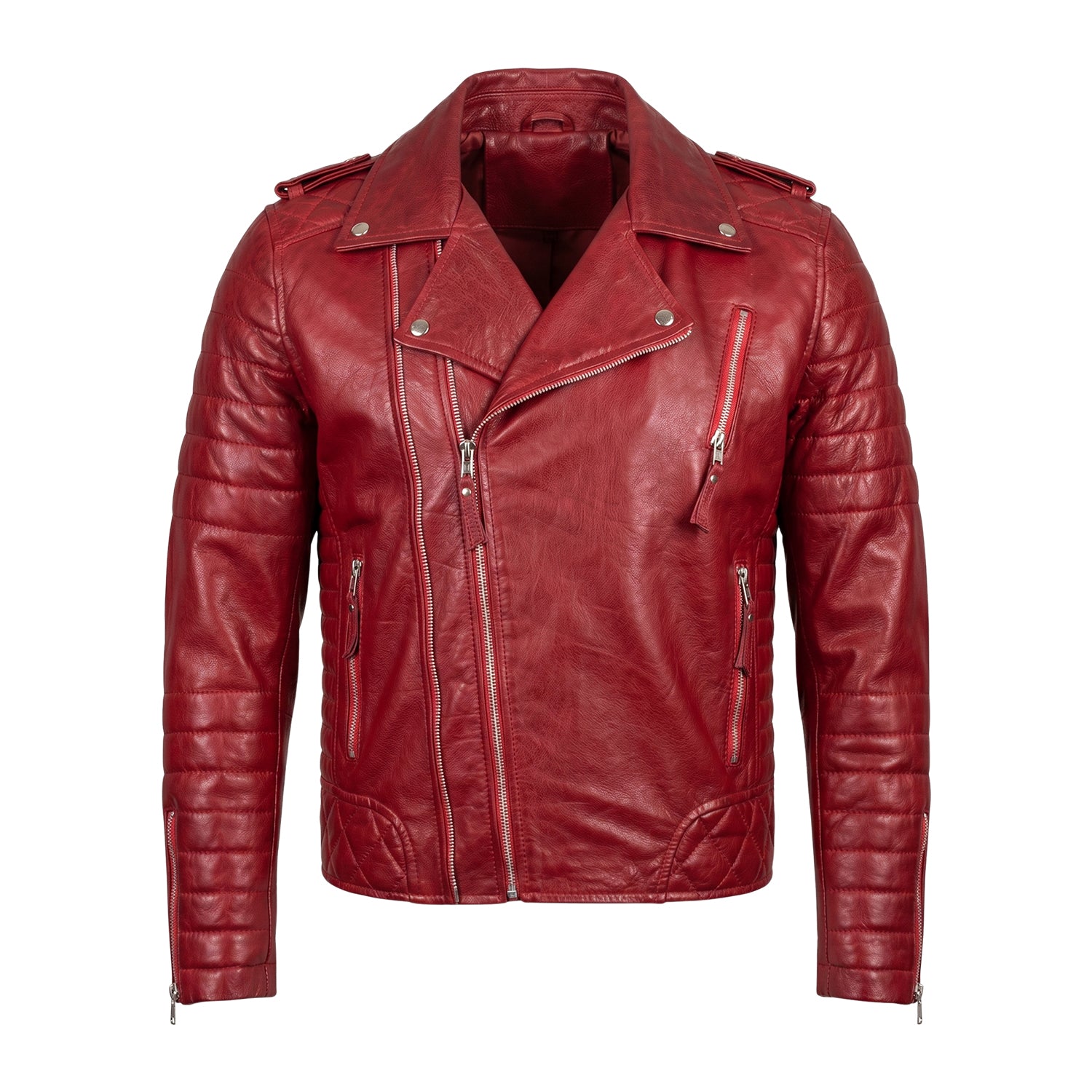 Men's Cafe Racer Ribbed Cuffs Red Leather Jacket