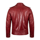 Men's Cafe Racer Ribbed Cuffs Red Leather Jacket (Back)