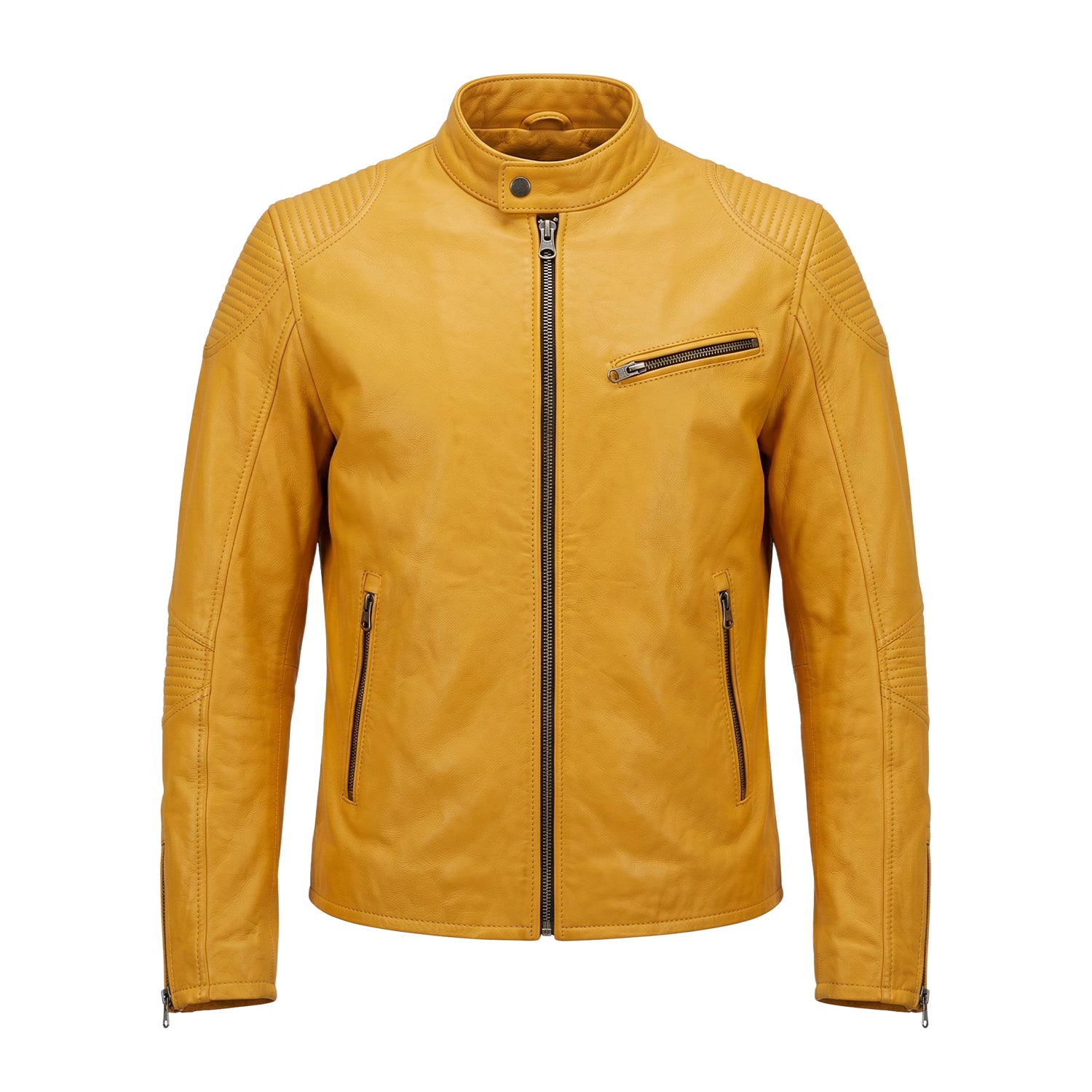 Men's Cafe Racer Ribbed Cuffs Vintage Leather Jacket